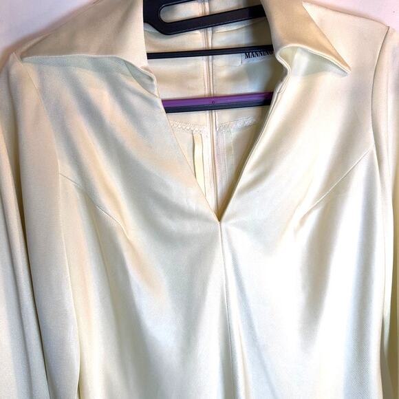 Vintage Manning Silver Cream Pantsuit Set | 70s Disco Blouse & Pants | Y2K Vibes - Picture 6 of 8